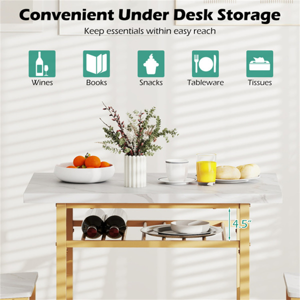 三件套餐桌（白色+金色），节省空间的椅子下折叠设计-5