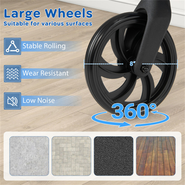 带座椅的二合一滚轮助行器（蓝色），8英寸大车轮和多功能制动系统，高度可调-7