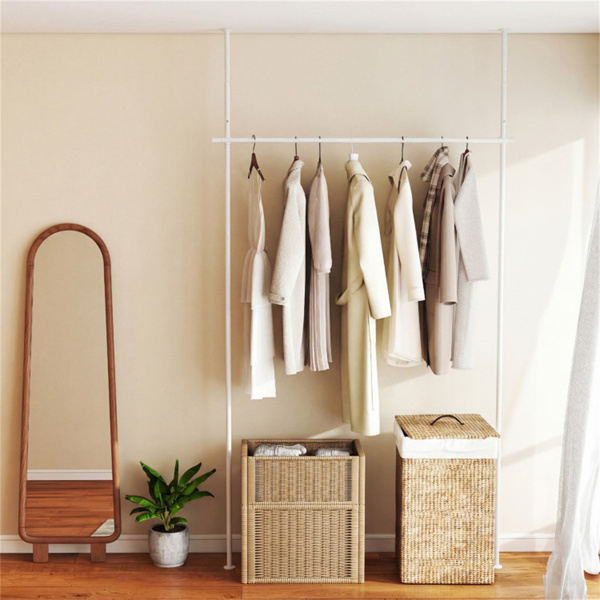 免钻L形房间分隔帘杆，可调节28“-142”宽x 4-10英尺高重型分隔杆-白色-7