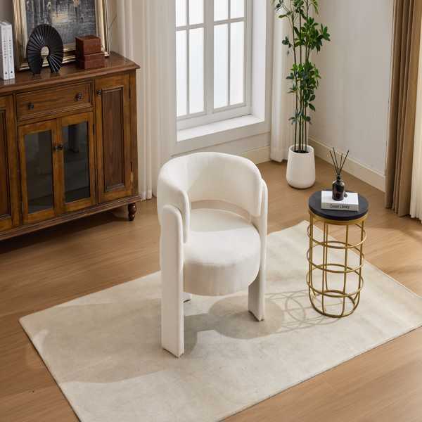 现代休闲单人椅，时尚圈绒面料休闲扶手椅，舒适软垫单人沙发椅，适用于客厅、卧室、公寓、办公室 - 白色-18