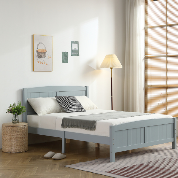 （TD）灰色 油漆+贴三胺 松木+密度板 竖纹装饰 弧形床头床尾板 Full 木床 单层 美国-31