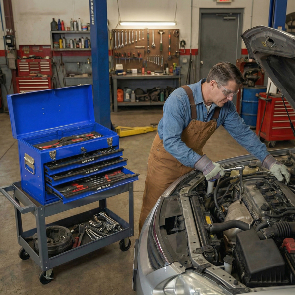 20英寸钢制便携式工具箱，带抽屉 - 工具收纳箱整理器，带金属锁扣 - 粉末涂层工具收纳柜（蓝色）--不支持self-pick up且不支持指定仓库发货-11