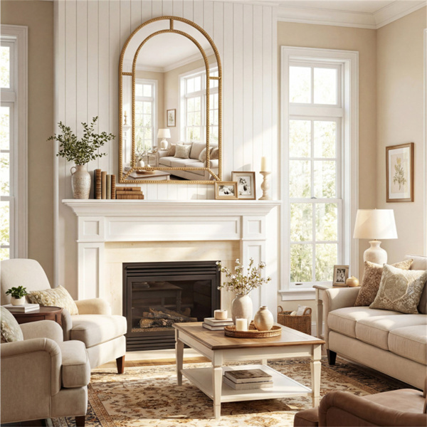 36x24英寸装饰墙镜，带坚固的金属框架，浴室走廊壁炉的现代风格镜子-8