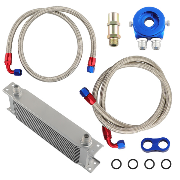 Oil Cooler + Filter Relocation Kit Fit fit for Universal 13 Row AN-10 Engine Sliver-6