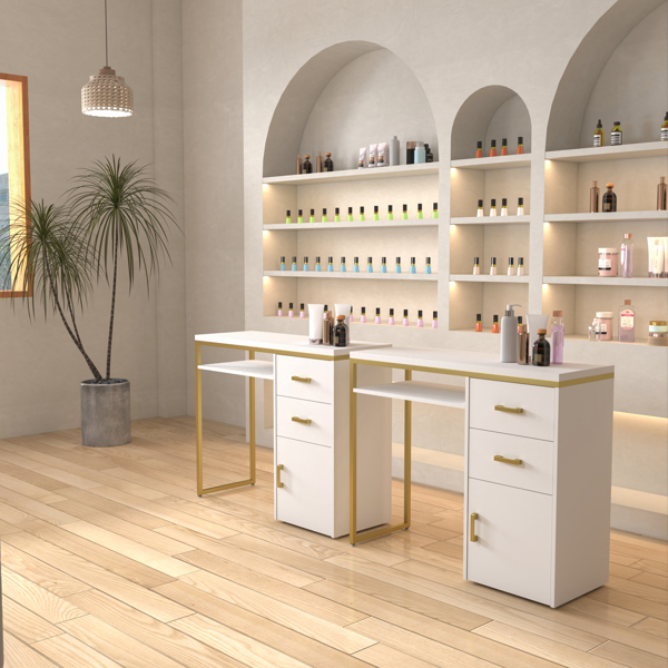 白色 刨花板+铁管 贴三胺+喷塑 97*35*78cm 2抽一门 电脑桌 可多场景-11