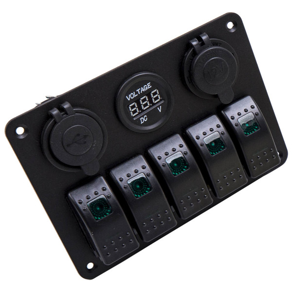 5 Gang On-Off LED Toggle Switch Panel 2USB Charger Adapter fit for Car Boat Marine-5