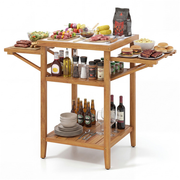 相思木户外烧烤桌，带落叶，烧烤准备站，带人造大理石树脂台面-1