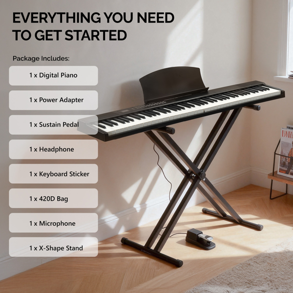 【AM不售卖】GPPS01-106/Y201 88键半重锤键盘可折叠带蓝牙 便携式+双管支架 黑色 电钢琴 英国-9