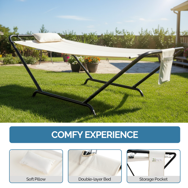 235*92*80CM 2*0.9M 600D双层牛津布吊床 米白色 吊床套装 550lbs-7