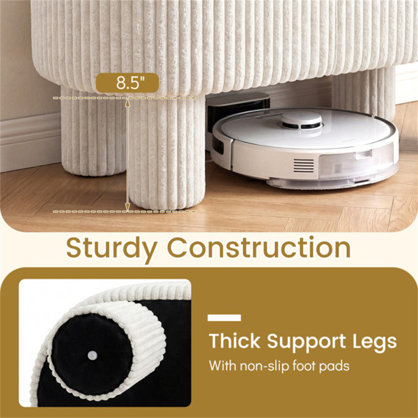 米色42英寸灯芯绒储物台，毛绒泡沫垫和隐藏式隔间，座椅承重400LBS-7