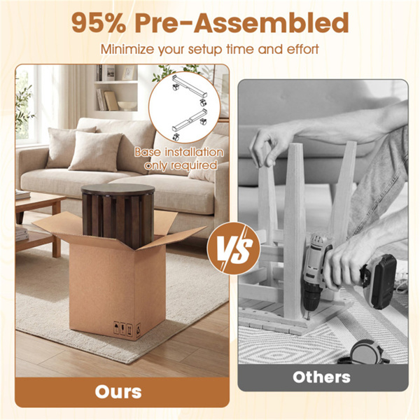 4件套可堆叠的嵌套凳，带可锁定的滚动底座，实心橡胶木餐凳，可额外就座-胡桃色-6