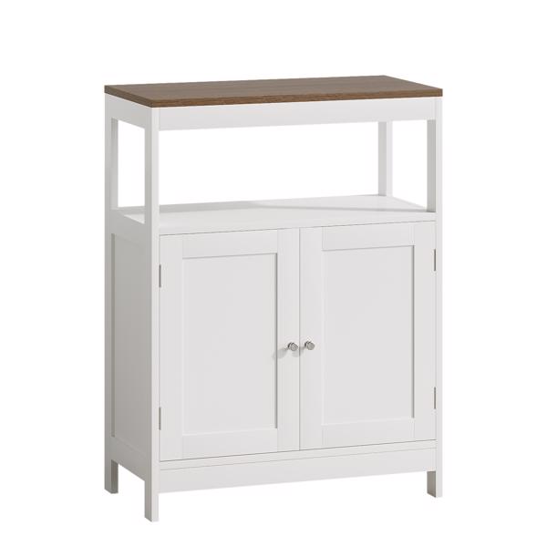 现代双门储物柜，独立式浴室柜，带可调节层板和天然木质台面，多功能收纳柜，适用于厨房、客厅、浴室或玄关 – 白色(不支持self-pick up且不支持指定仓库发货)-8