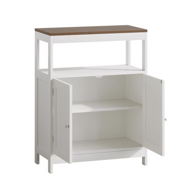 现代双门储物柜，独立式浴室柜，带可调节层板和天然木质台面，多功能收纳柜，适用于厨房、客厅、浴室或玄关 – 白色(不支持self-pick up且不支持指定仓库发货)-17
