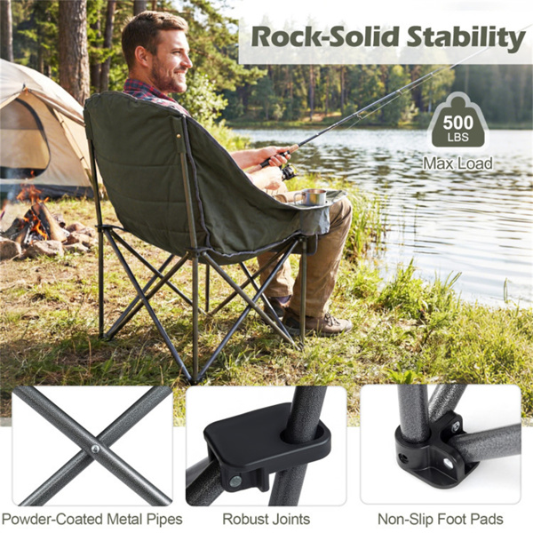 绿色重型折叠露营椅，PVC涂层600D牛津布，X形金属框架和防滑脚垫-9