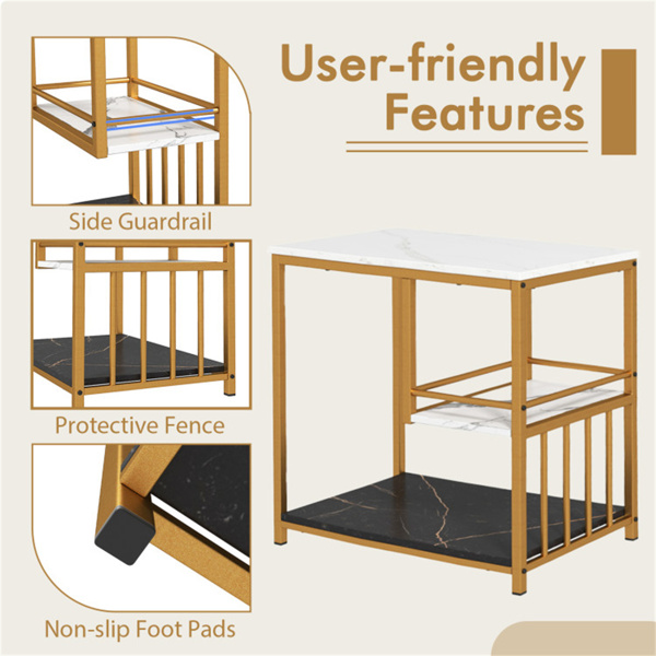 大理石台面和金色框架的3层边桌，客厅卧室的现代23.5英寸茶几-4