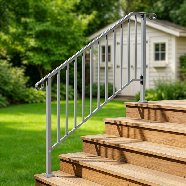 银色 4阶 庭院楼梯扶手-11