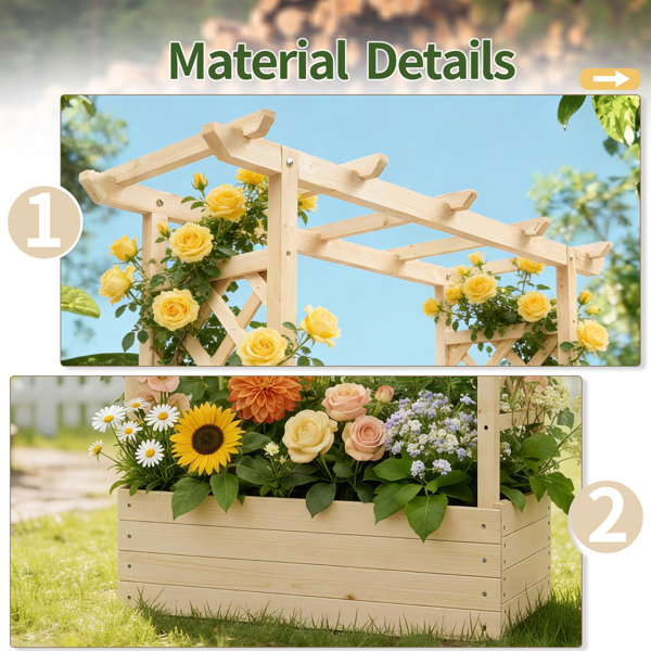 110*44.5*113CM 原木色 带拱形格子 高架花园床 杉木 木种植-15