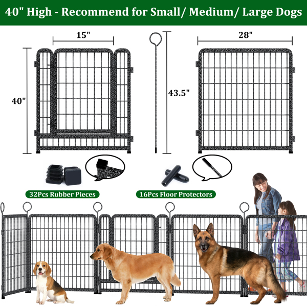 户外加宽型狗狗游戏围栏，16片式加厚面板，40英寸高，防锈，带门，便携式，适用于房车露营地，总长37英尺，111平方英尺，雪黑色--不支持self-pick up且不支持指定仓库发货-6