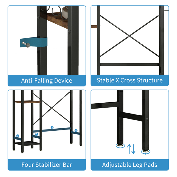 8层马桶上方置物架，带侧架，可调节层板和沥水篮，独立式浴室收纳架，适用于阳台、洗衣房（复古棕色）--不支持self-pick up且不支持指定仓库发货-21