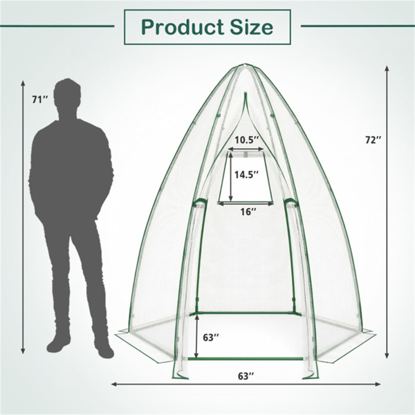 六角形迷你温室，带拉链门和卷帘窗，PE覆盖室外植物房 - 白色-4