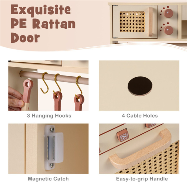 儿童木制游戏厨房，配有逼真的灯光和声音，为幼儿提供假装制冰机和配件-4