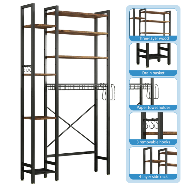 8层马桶上方置物架，带侧架，可调节层板和沥水篮，独立式浴室收纳架，适用于阳台、洗衣房（复古棕色）--不支持self-pick up且不支持指定仓库发货-20