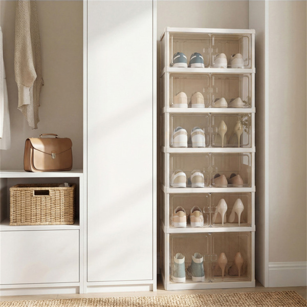 6层可折叠鞋架，带透明门，入口壁橱无工具组装鞋柜-7