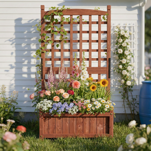 63*30*127CM 红棕色 万向轮种植花架 杉木 木种植-3