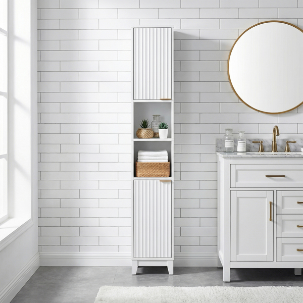 白色 刨花板三胺贴面+密度板格栅吸塑 30*28*170cm 两门二搁架 浴室立柜-2