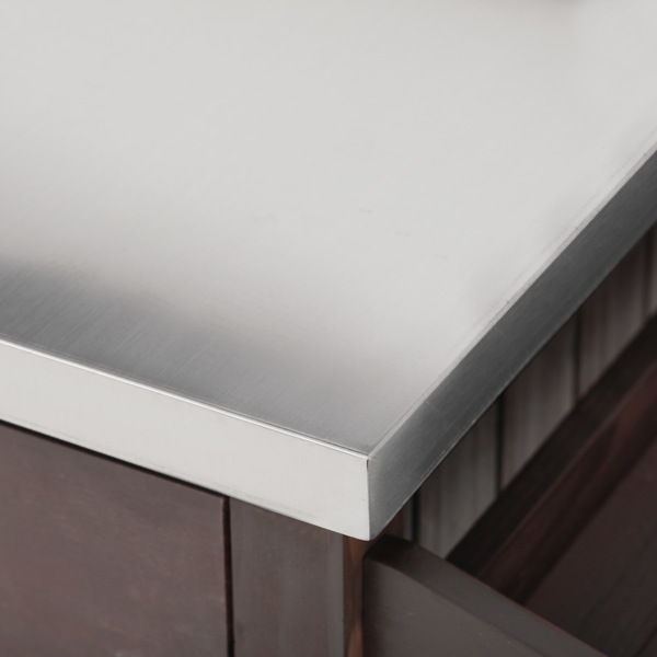 54.1英寸户外厨房岛台，带高架置物架；大型户外园艺工作台，不锈钢台面，带储物柜；实木烧烤车，带可锁定轮子，适用于烧烤和花园，棕色-23