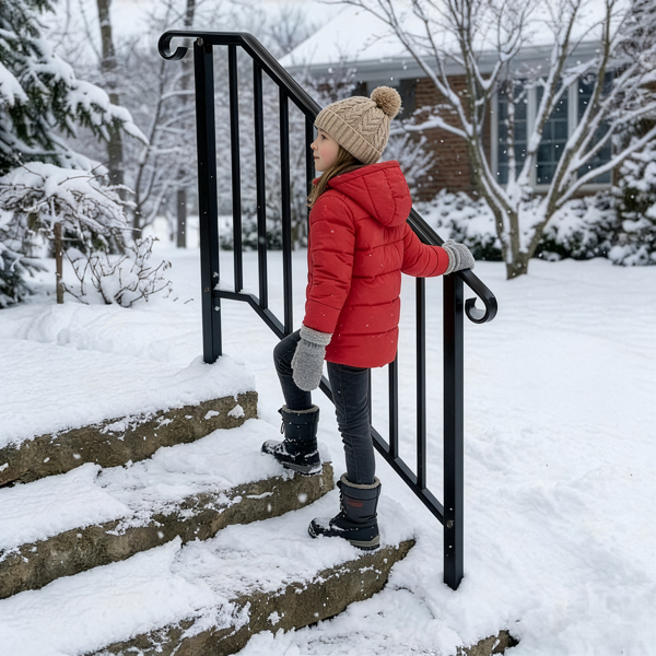 【同款编码：11384510  73142795】哑光黑色 3阶 庭院楼梯扶手-14