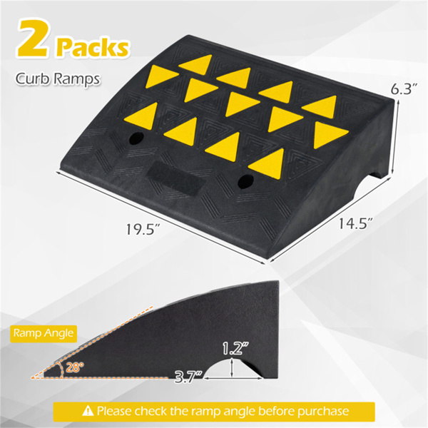 2个重型橡胶路缘坡道，带排水沟和反光条，用于车道-M-8