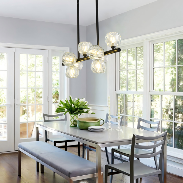 29.53" Modern Crystal Chandelier for Dining Room, 8-Light Black Pendant Lightsfor Kitchen Island Bedroom,Over Table,Living Room-8