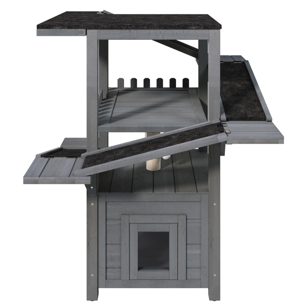 四层户外猫屋，防风雨猫树塔，带防水屋顶和两个门，流浪猫户外庇护所，多层游戏区带阳台，适用于小型动物，灰色--不支持self-pick up且不支持指定仓库发货-6