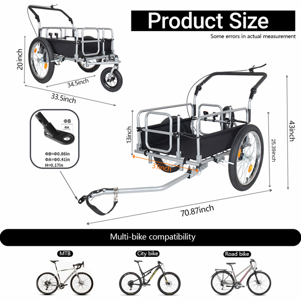 三合一重型自行车货运拖车 - 升级版 20 英寸 x 2.6 英寸宽胎，承重 150 磅，钢架，可转换婴儿车和带悬挂系统的拉车--不支持self-pick up且不支持指定仓库发货-10