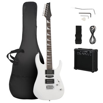 【禁售亚马逊】170型 39in 双-单-双拾音器 带20W音箱 科技木指板带贝壳镶嵌 电吉他 白色 英国