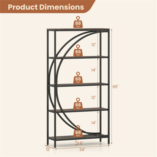 5层半月形几何书架工业开放式书架，带防翻装置-3