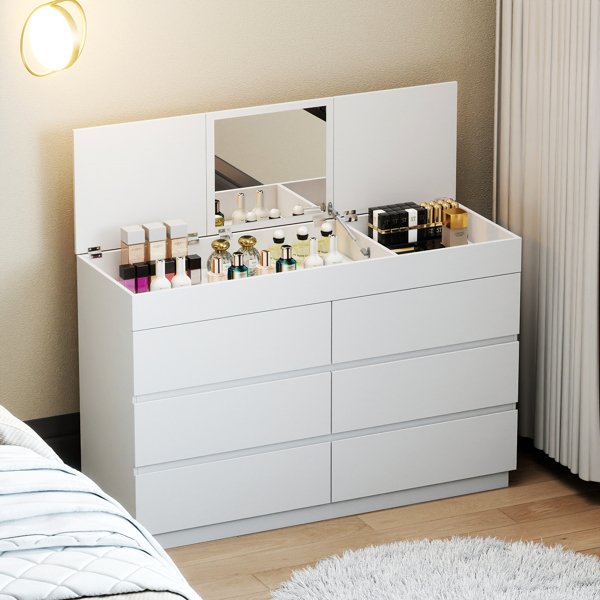 白色浮雕 P2 12MM 刨花板 贴三胺 120*40*85.5cm 六抽带镜 抽屉柜-2