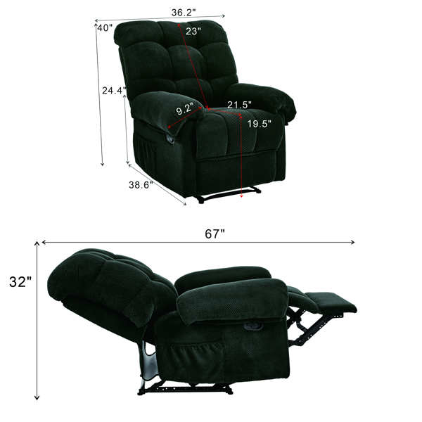 深灰色躺椅，加厚扶手椅，手动躺椅，客厅座椅，阅读椅，带软垫脚踏，家庭影院座椅，人体工学躺椅，软布躺椅，家具。-12