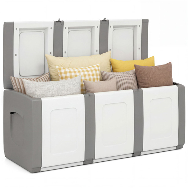 53加仑大型户外PP甲板箱防水储物箱，带可锁盖和侧把手- 灰色-2