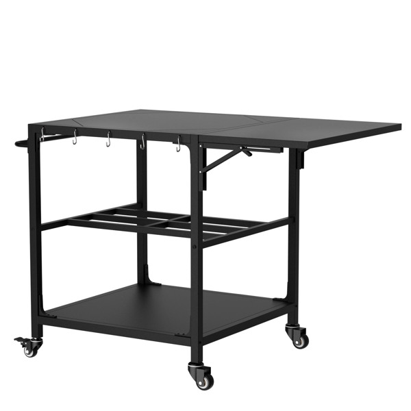 适用于Big Green Egg烧烤炉的户外烧烤桌，重型金属推车式备餐台，带轮子、储物架、挂钩和可拆卸中央盖，兼容大型Big Green Egg烧烤炉--不支持self-pick up且不支持指定仓库发货-6