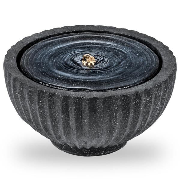 18英寸圆形球形喷泉，带6个LED灯灰色树脂室内室外水景-3