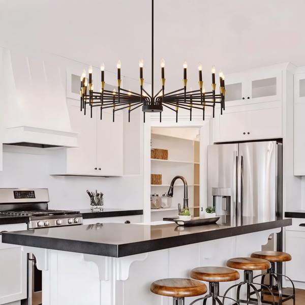 24-Light Black Gold Chandelier, 37.63" Modern Farmhouse Chandelier for Dining Room Over Table, Large Candle Chandelier for Living Room, Foyer-7