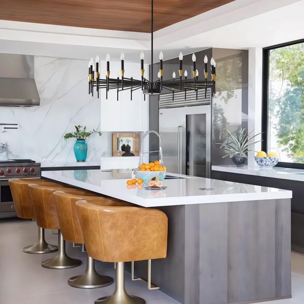 24-Light Black Gold Chandelier, 37.63" Modern Farmhouse Chandelier for Dining Room Over Table, Large Candle Chandelier for Living Room, Foyer-8