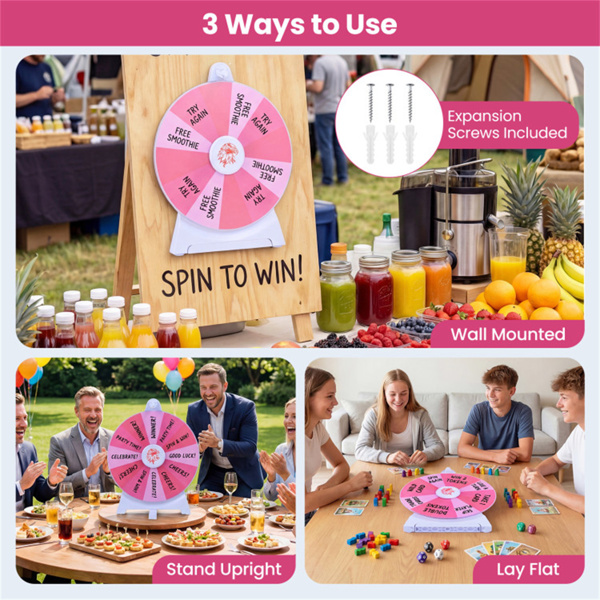 14槽可定制旋转奖轮，带可折叠支架，可重写桌面幸运轮-粉色-10