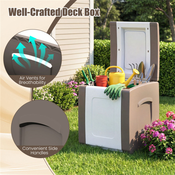 27加仑室外PP甲板箱防水露台储物箱，带侧把手和双色调设计- 米色-9