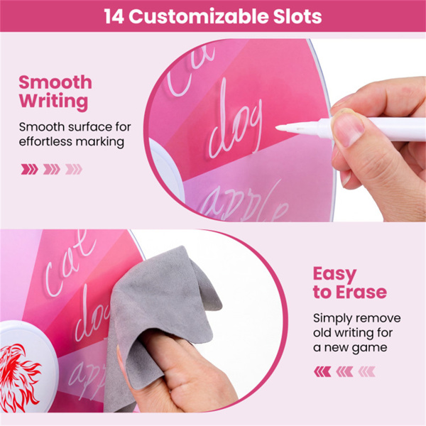 14槽可定制旋转奖轮，带可折叠支架，可重写桌面幸运轮-粉色-7