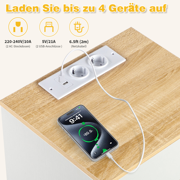 白色+橡木色 E1 刨花板 12MM 贴浮雕三胺 免拉手 38*32*56cm  3抽 床头柜 欧标插座 2pcs-5