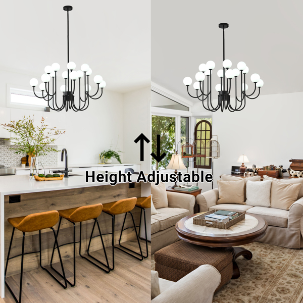 16-Light Glass Globe Sputnik Chandelier,  36.6” Mid-Century Modern Chandeliers Black Sputnik Light Fixtures for Living Room Bedroom Dining Room-8