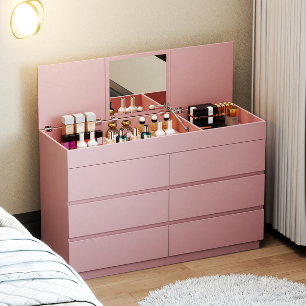 粉色浮雕ZSH012 P2 12MM 刨花板 贴三胺 120*40*85.5cm 六抽带镜 抽屉柜-2